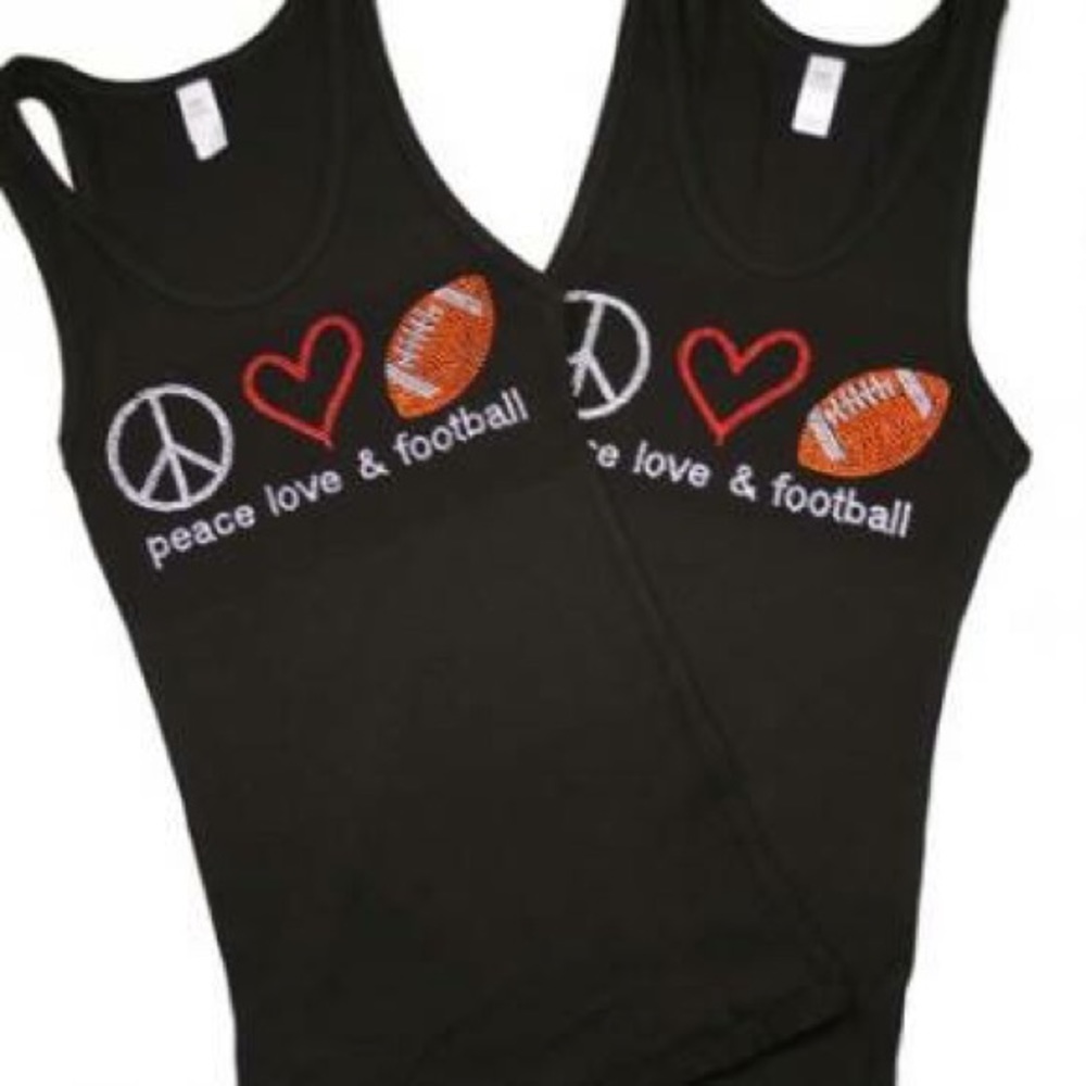 Black Tank Top Peace,Love &Football with crystals